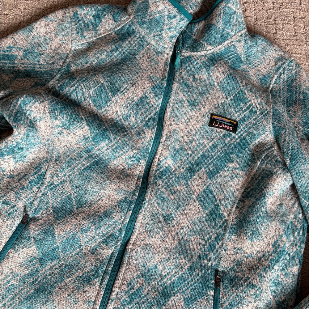 L.L. Bean Teal and White Knit Jacket